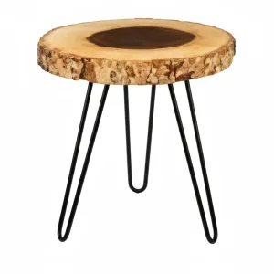 Wood Top Table With Metal Legs - Acacia Wood - Round Design