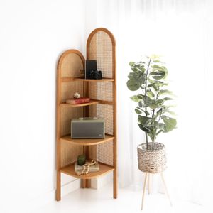 Rattan Corner Shelf With 4 Shelves In Beech Wood