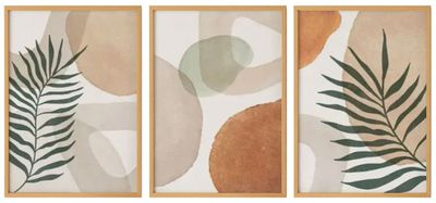 Abstract Tropical Leaves Wall Art – Set of 3 Framed Prints