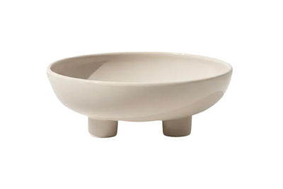 وعاء سيراميك كبير بقاعدة – بيج لامع