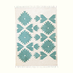 Teal Bustan Handwoven Wool Rug With Geometric Patterns