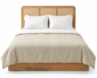 Rattan Headboard Bed in Solid Wood