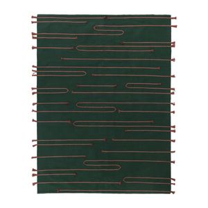 Emerald Green Handwoven Rug with Red Accent Detailing – Modern Minimalist Design