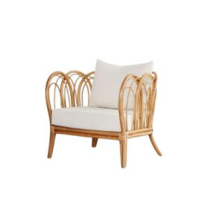 Curved Bamboo Armchair With Natural Frame and Cushions