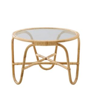 طاولة وسط من البامبو بهيكل طبيعي وسطح زجاجي