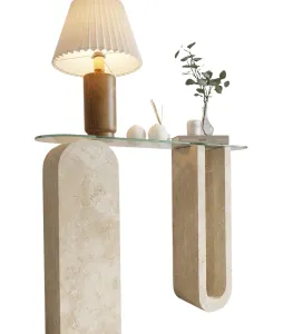 U Console Table - Travertine Marble