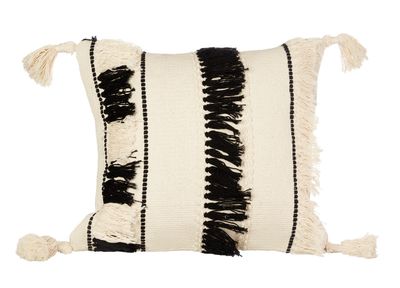 وسادة أسود وأبيض بشراشيب