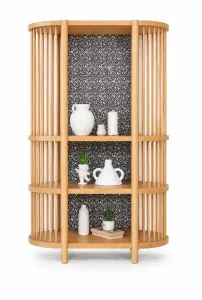 Daisy Shelving Unit In Beech Pine Wood & Linen Upholstery