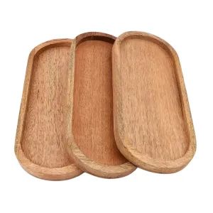 Brown Wooden Serving Tray Set of 3