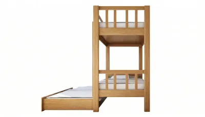 Beech Bunk Bed With Vertical Rails And Pull-Out Bed