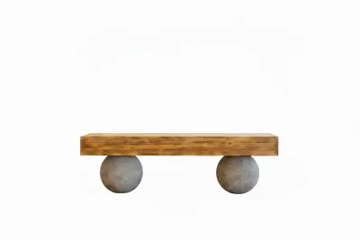Rustic Wooden TV Unit With Pottery Ball Legs