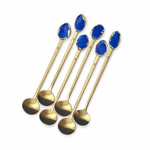 Blue Gold Stainless Steel Long Teaspoons