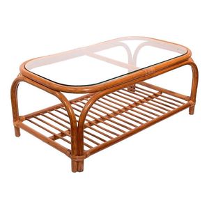 ترابيزة قهوة خارجية من البامبو مع سطح زجاجي