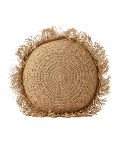 Jute Round Fringed Cushion - Boho Texture