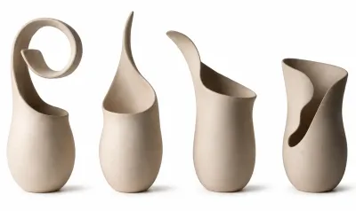 Pottery Avant Garde Set of 4 Vases - Light Beige