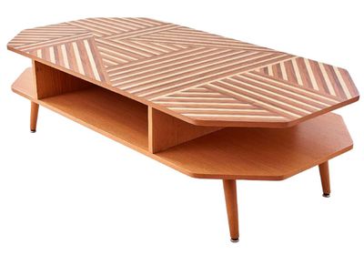 Semi Rectangular Coffee Table - Walnut - Cherry & Oak Veneer