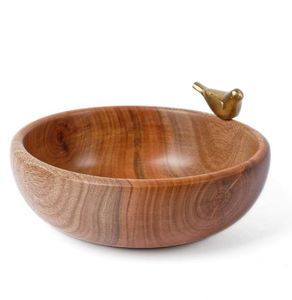 بولة من الخشب عليها طائر نحاس ( S )