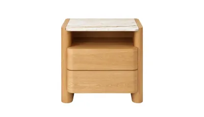 Safa Wooden Nightstand With Marble Top