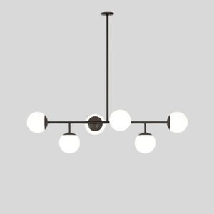 Modern Ceiling Lamp in Matte Black With 6 Opal Glass Globes - YL734