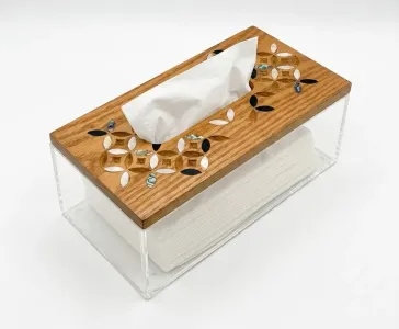 Quadra tissue box 02-01- Oak Wood With Pearl Inlays
