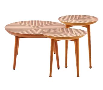 Geo Coffee Table Set of 3 - Walnut With Cherry & Oak Veneer