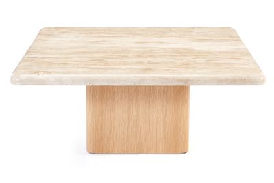 طاولة قهوة سيليست – قاعدة من خشب الأرو الطبيعي وسطح حجري أنيق