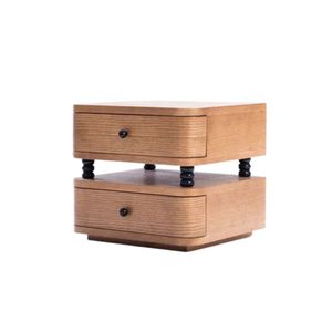 Wisal Nightstand – 2-Drawer Beech Wood with Oak Veneer & Turned Accents