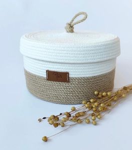 Jodi Woven Jute basket with white lid