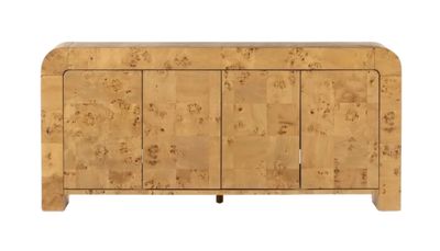 Burlap Curved Wooden TV Unit With Storage Cabinets
