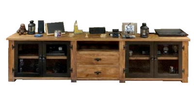 Metal Leaves TV Unit With Glass Doors & Spacious Top