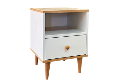 Oakie Nightstand - White & Oak Commode