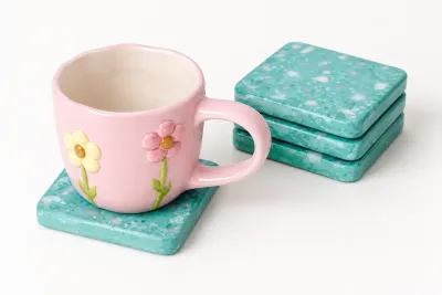 Mint Green Concrete Terrazzo Coasters