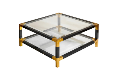 Wooden Black Coffee Table With Golden Stainless Steel Corners