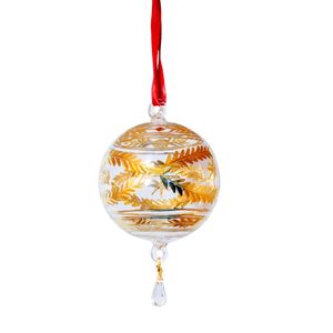 زينة كريسماس زجاجية بإكليل ذهبي