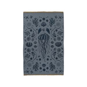 Handwoven Navy Marine Cotton Kilim Rug – Jellyfish and Sea Motif
