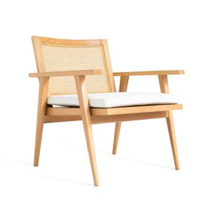 Cane Boho Armchair In Beech Wood With Cushioned Seat