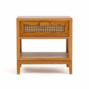 Cleo Cane Bedside Table – Natural Wood - Drawer and Shelf
