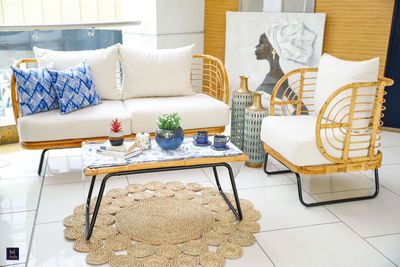 طقم خارجي من البامبو – كنبة لشخصين كرسي وطاولة قهوة