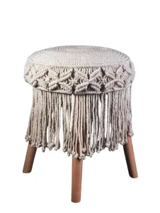 Macramé Wood Puff - Beech Wood Legs - Round Design