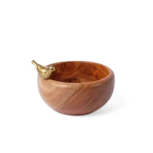 بولة من الخشب عليها طائر نحاس ( XS )