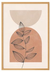 Minimalist Abstract Arches Printed Artwork with Botanical Design With Wooden Frame