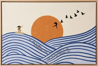 Acrylic on Canvas Sunset Surf Framed