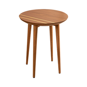 Striped Side Table - Walnut Veneer - Brass Paint - Round