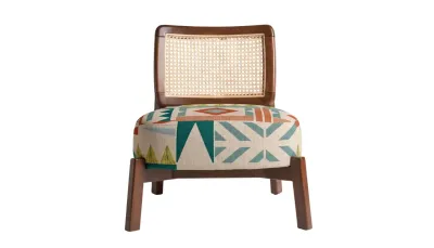 Bayan Wooden Chair – Cushioned Seat With Cane Backrest