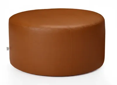 Round Leather Pouf With Premium Upholstery