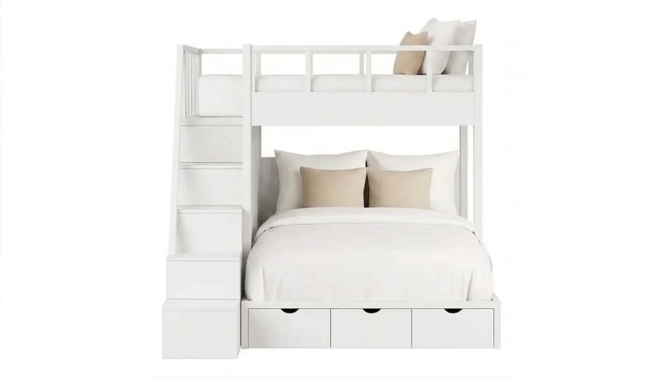 Cloudy Bunk Bed With Perpendicular Beds And Built-in Storage