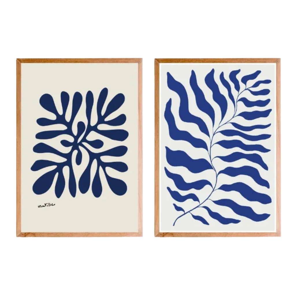 Mawj Abstract Cobalt Blue Wall Art Set – 2 Pieces