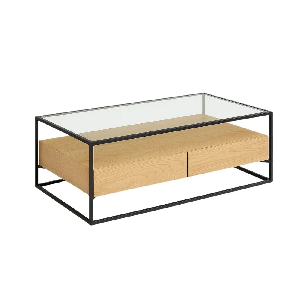 Level Coffee Table With 2 Drawers and Glass Top