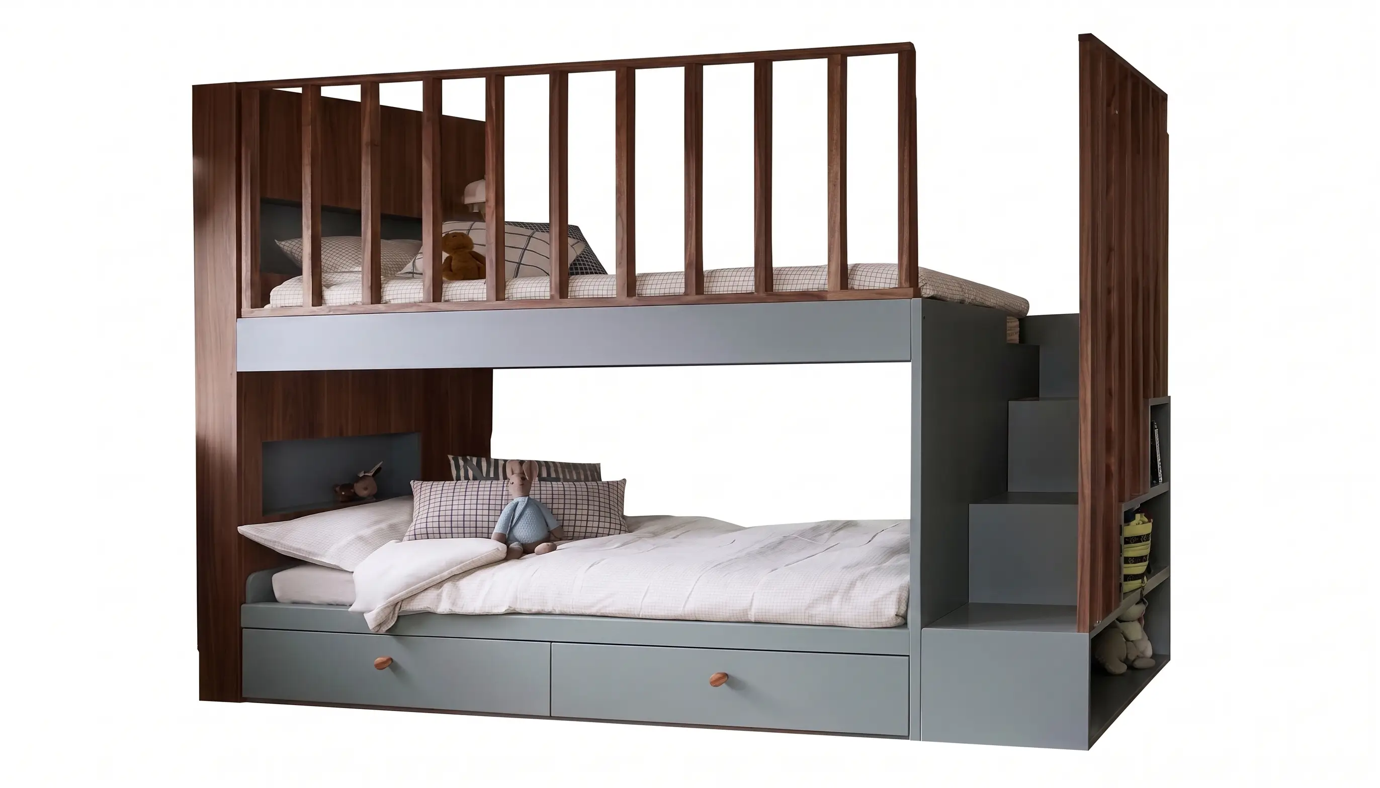Bunk Bed With 2 Drawers - Back Shelf and Ladder