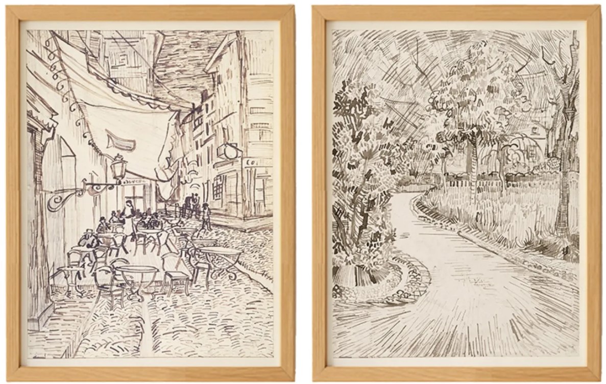 Curated - Sketches Parc à Arles avec un coin de la Maison Jaune and Cafe Terrace at Night 1888 2